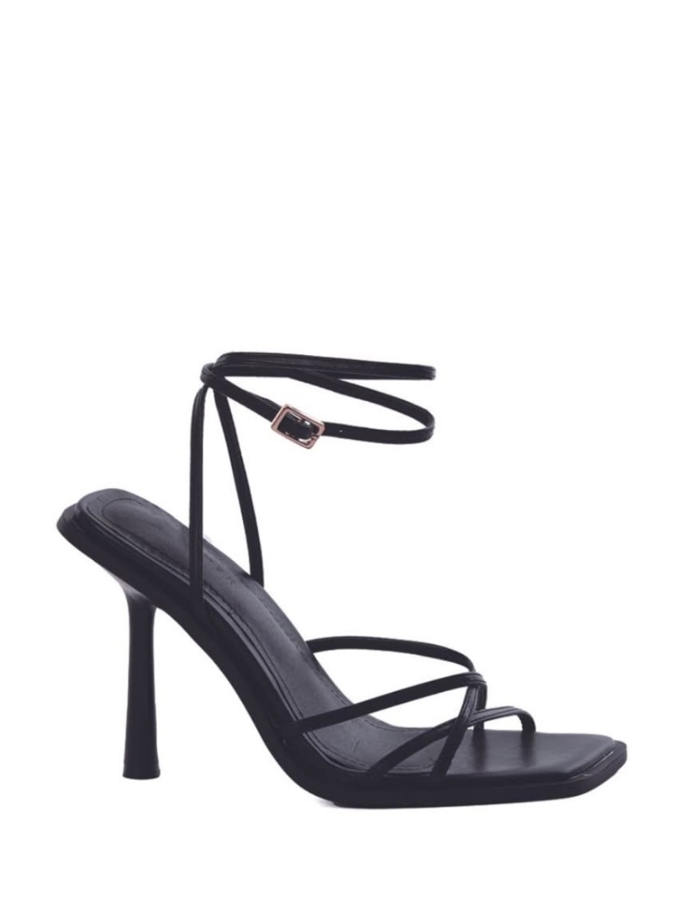 Lulamax Black Strappy Square Toe Stiletto Sandals